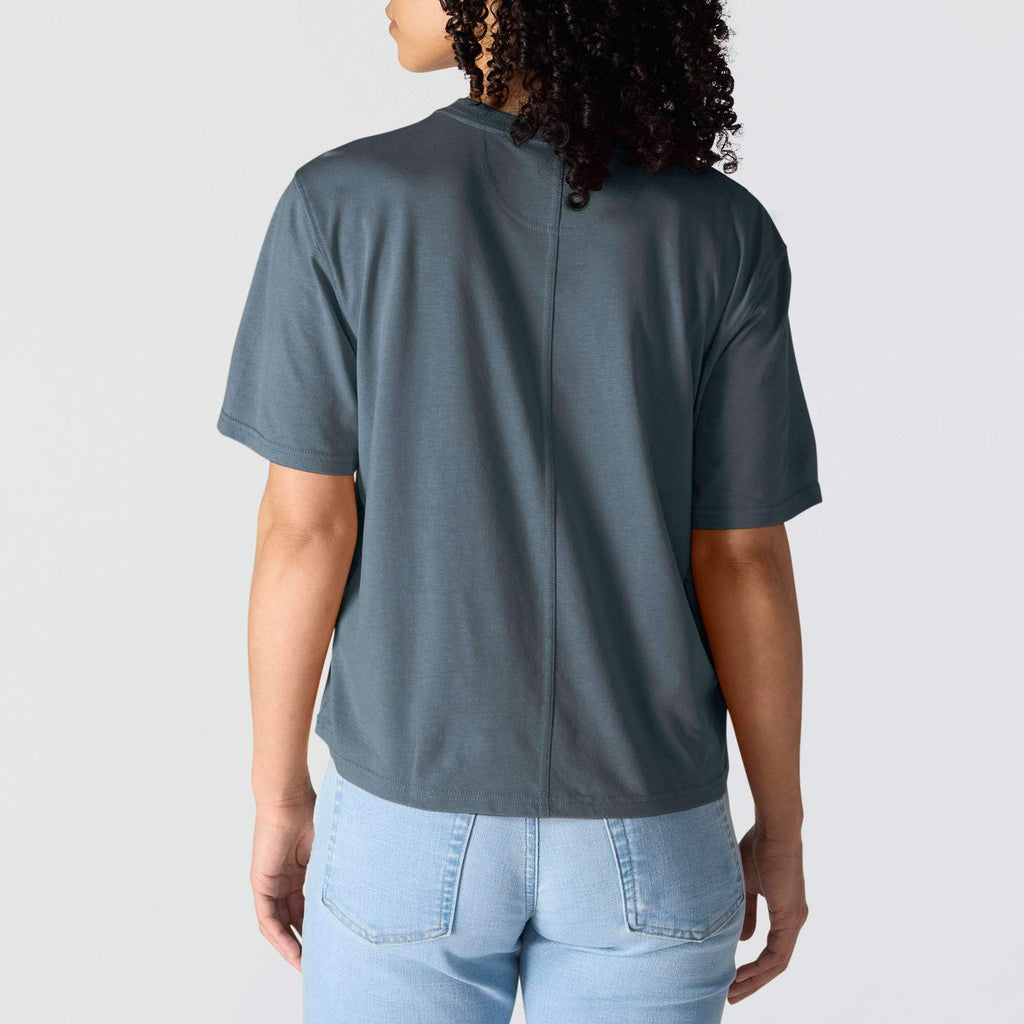 Women's tencel loose fit lightweight crewneck pocket t-shirt