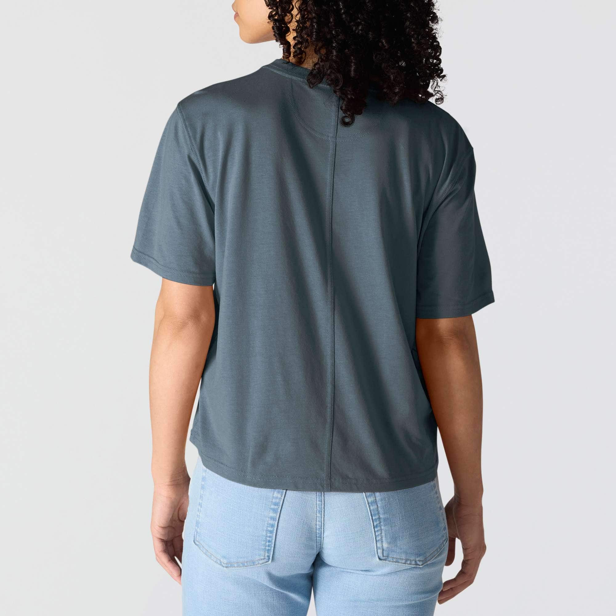 Women's tencel loose fit lightweight crewneck pocket t-shirt