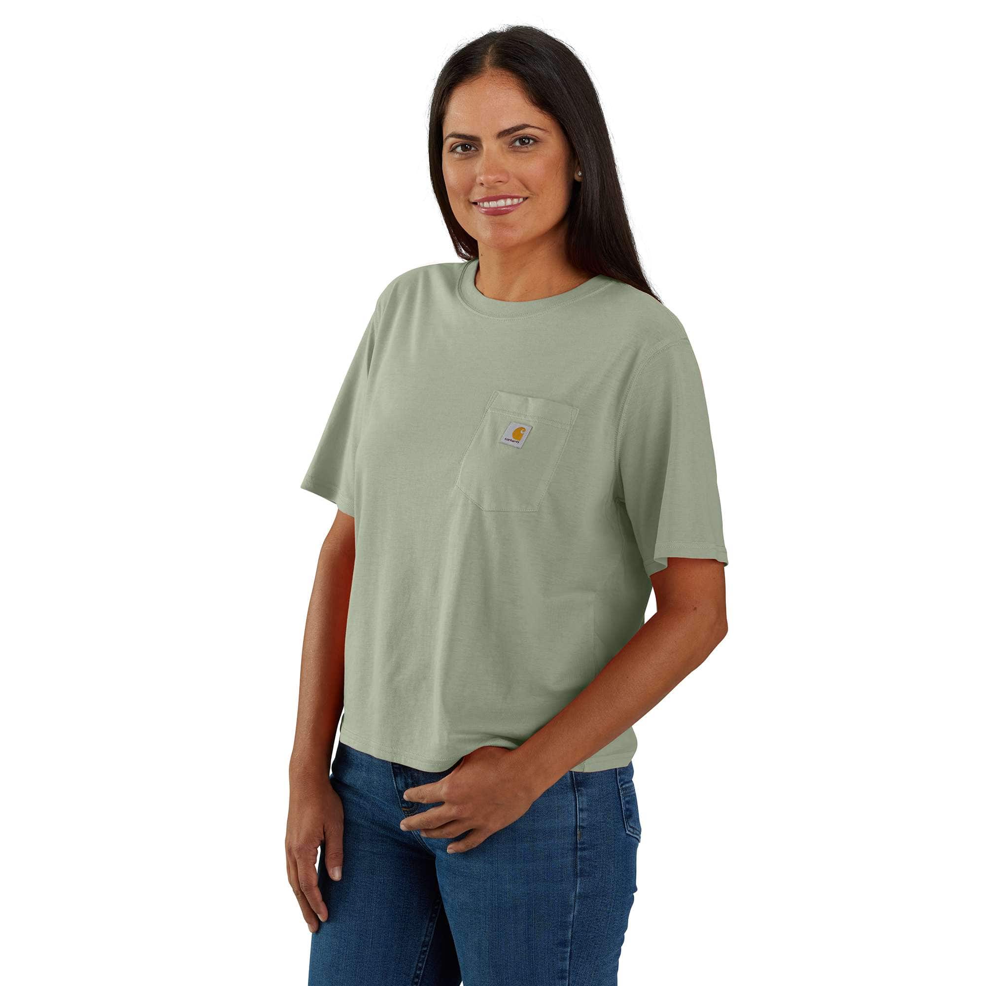 Women's tencel loose fit lightweight crewneck pocket t-shirt