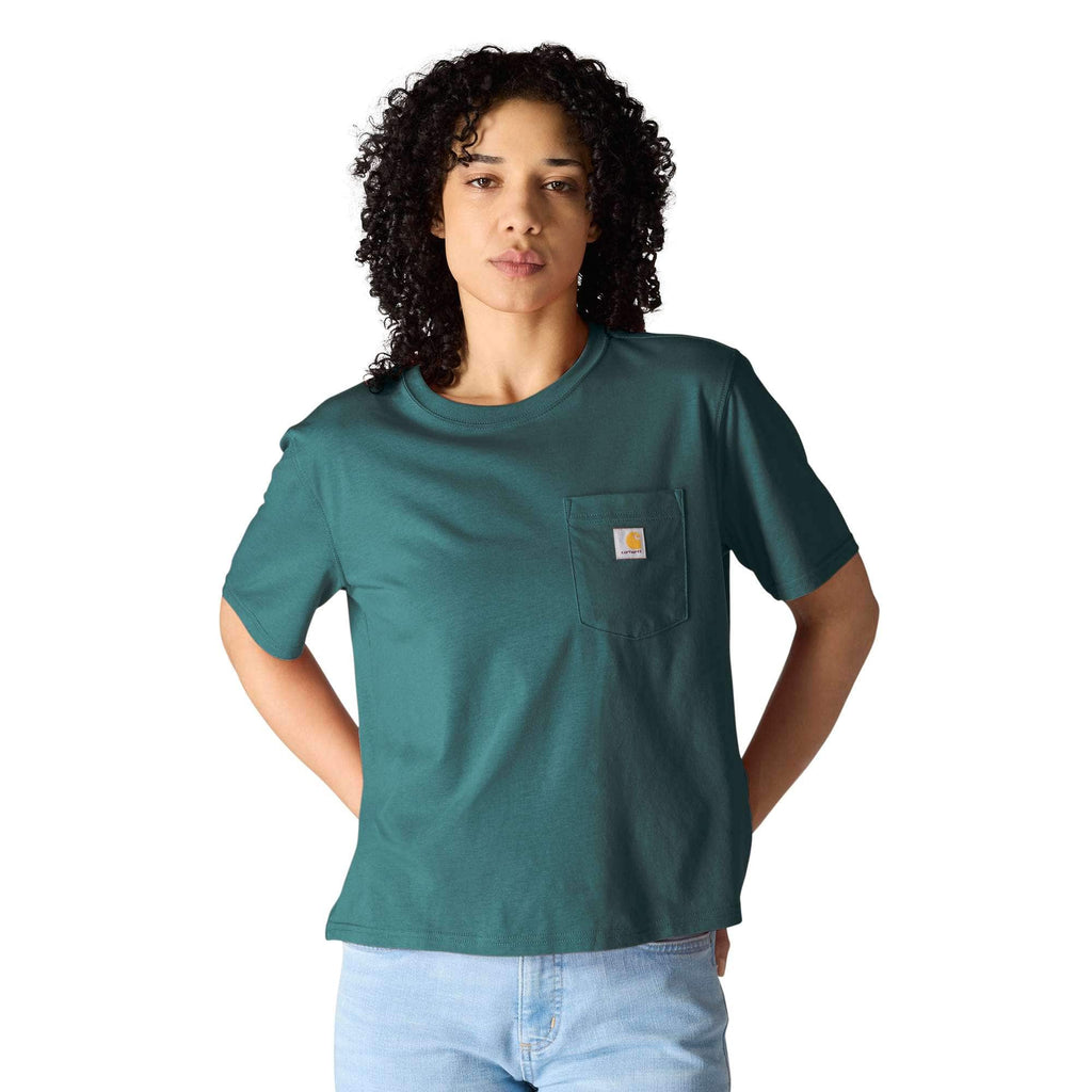 Women's tencel loose fit lightweight crewneck pocket t-shirt