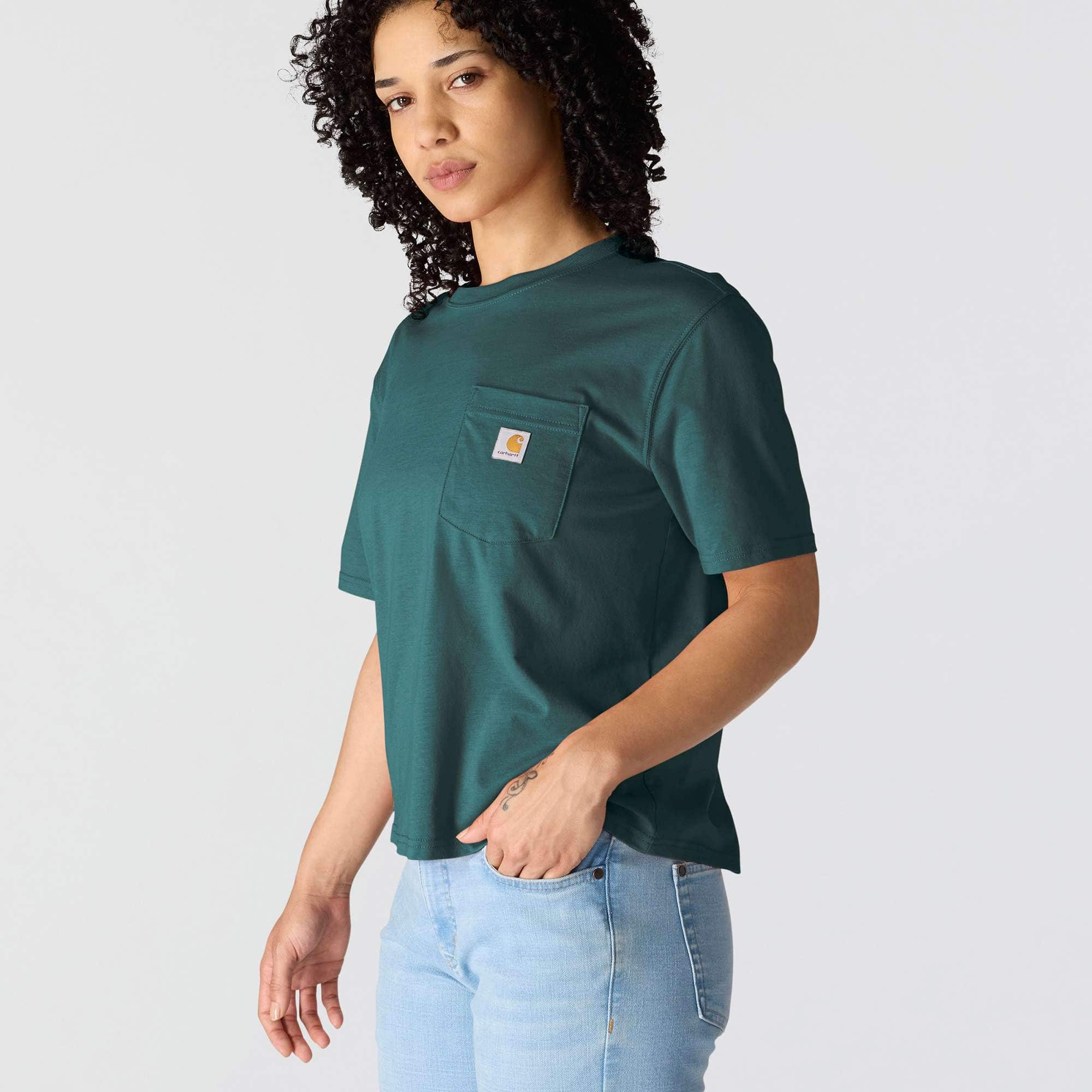 Women's tencel loose fit lightweight crewneck pocket t-shirt