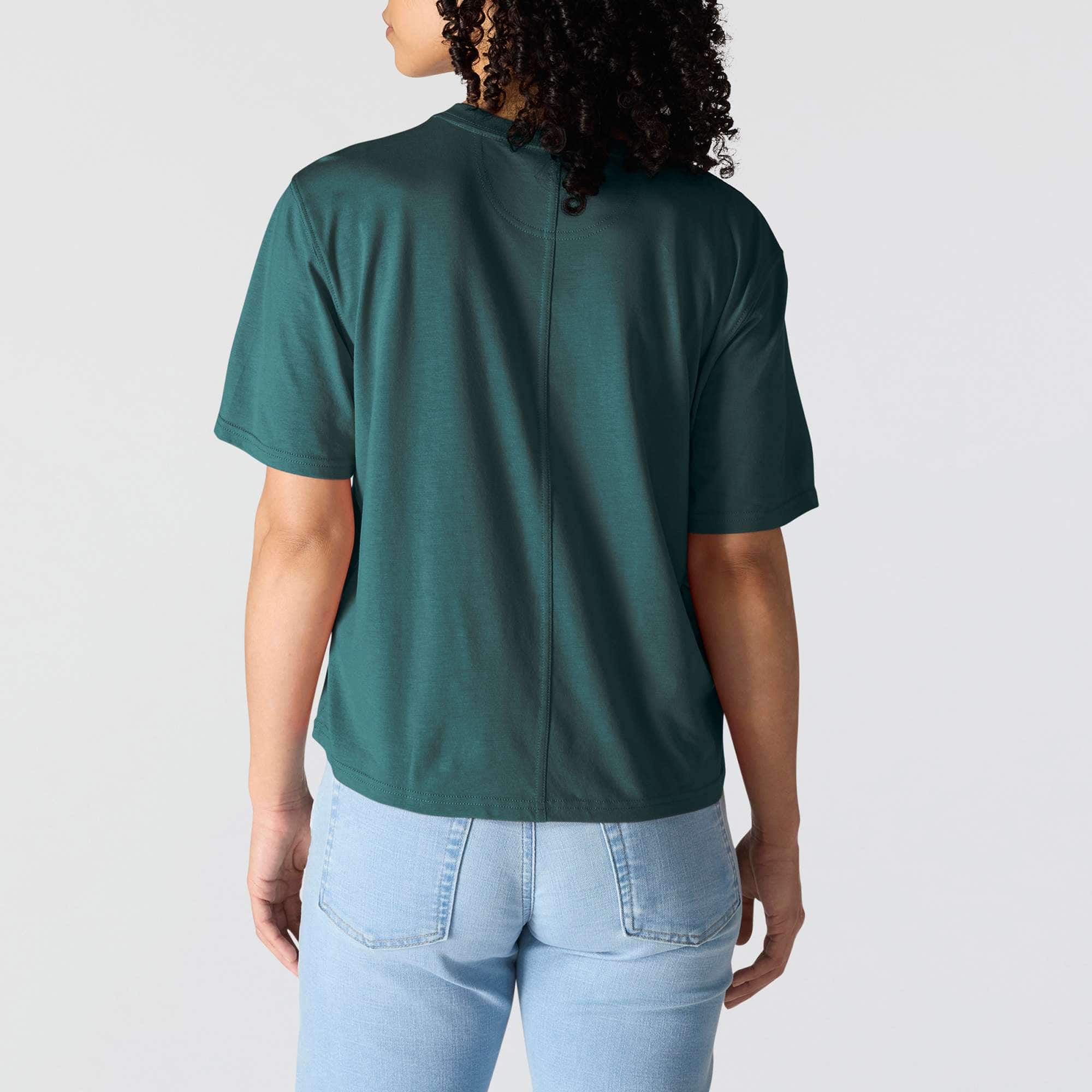Women's tencel loose fit lightweight crewneck pocket t-shirt