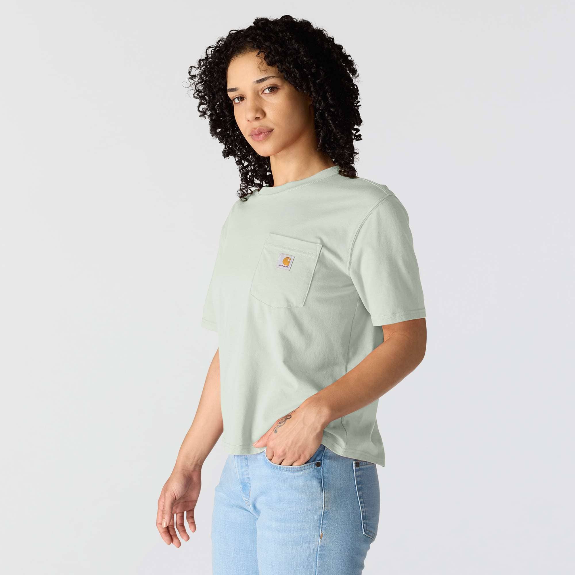 Women's tencel loose fit lightweight crewneck pocket t-shirt