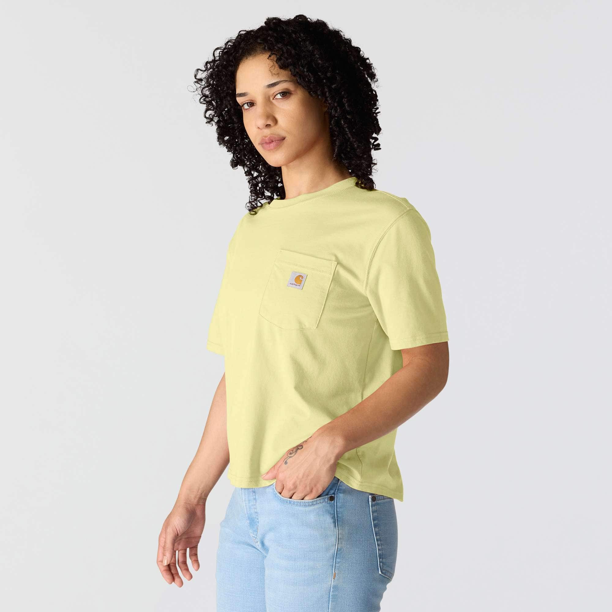 Women's tencel loose fit lightweight crewneck pocket t-shirt