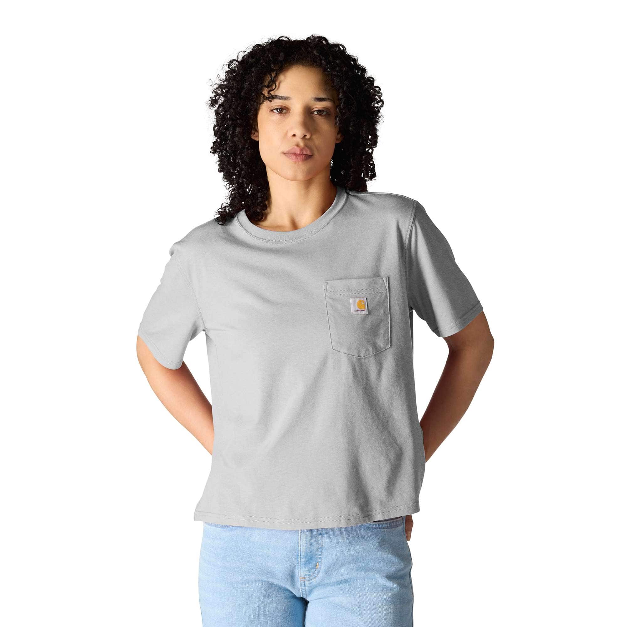 Women's tencel loose fit lightweight crewneck pocket t-shirt
