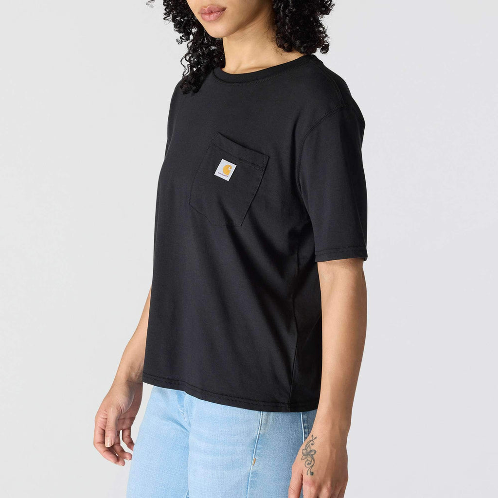 Women's tencel loose fit lightweight crewneck pocket t-shirt