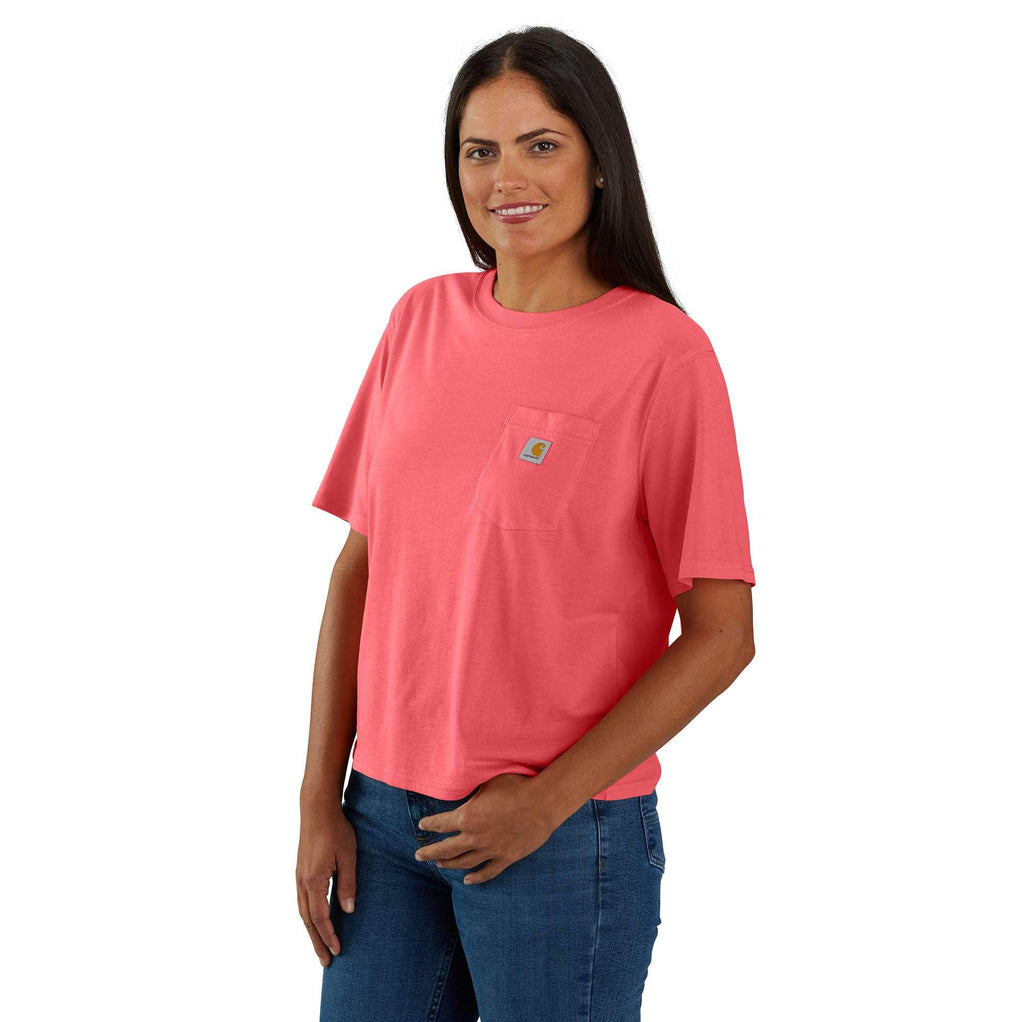 Women's tencel loose fit lightweight crewneck pocket t-shirt