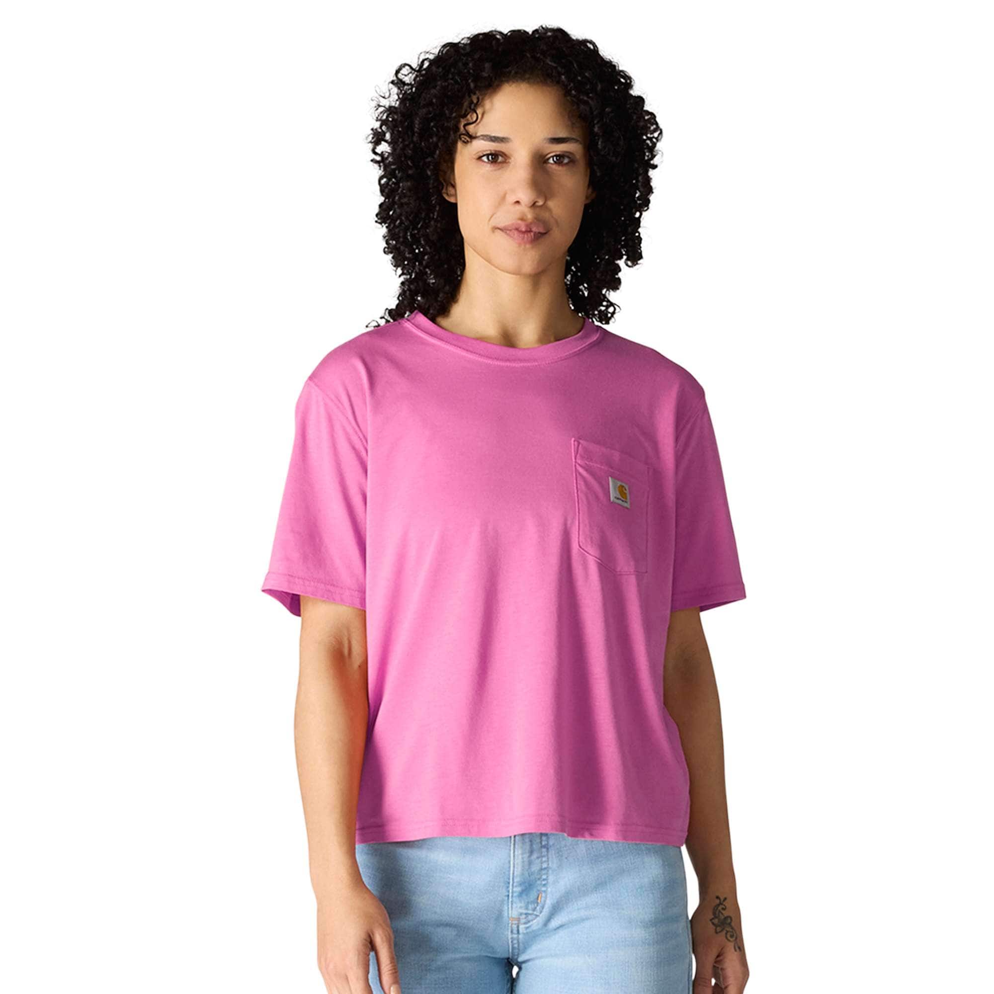 Women's tencel loose fit lightweight crewneck pocket t-shirt