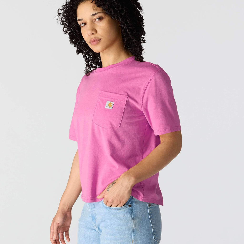 Women's tencel loose fit lightweight crewneck pocket t-shirt