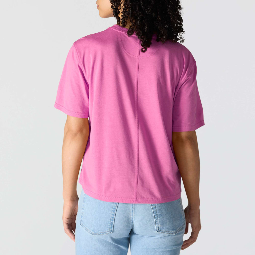 Women's tencel loose fit lightweight crewneck pocket t-shirt