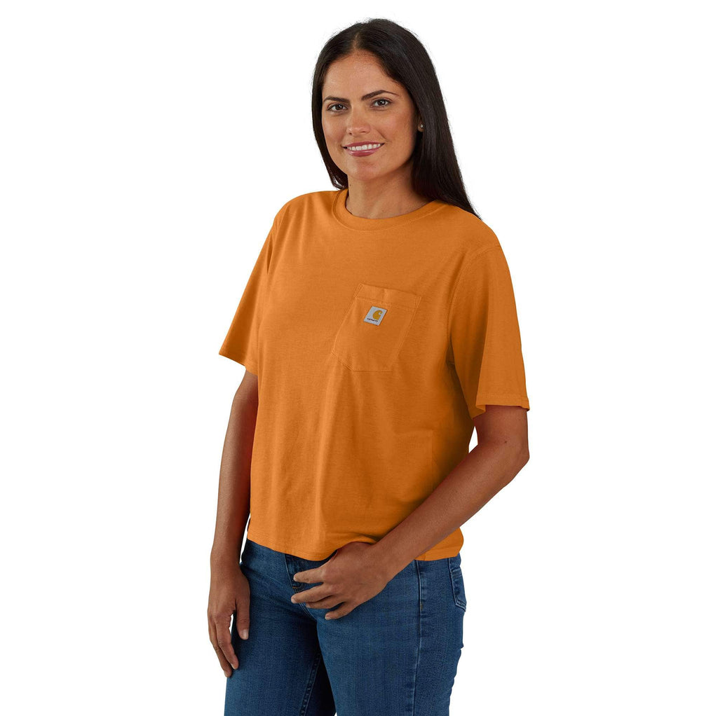 Women's tencel loose fit lightweight crewneck pocket t-shirt