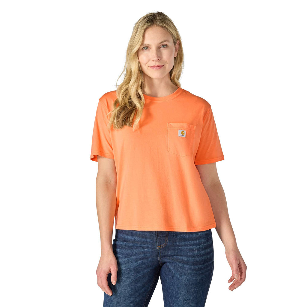Women's tencel loose fit lightweight crewneck pocket t-shirt