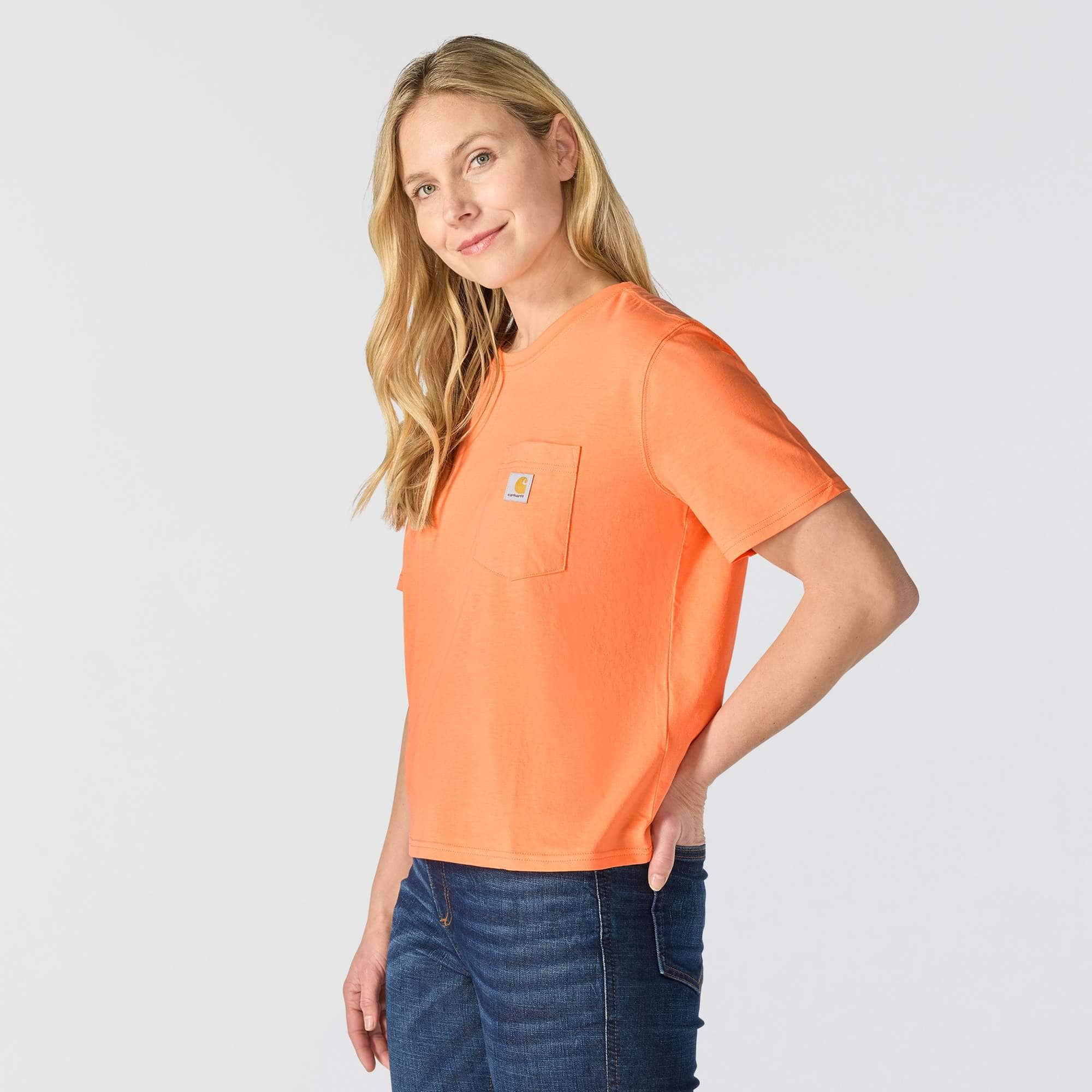 Women's tencel loose fit lightweight crewneck pocket t-shirt