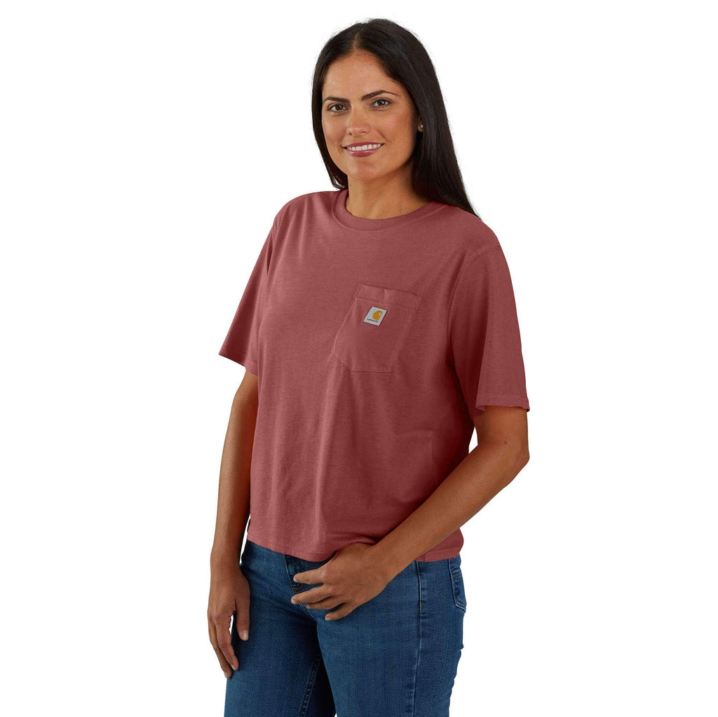 Women's tencel loose fit lightweight crewneck pocket t-shirt