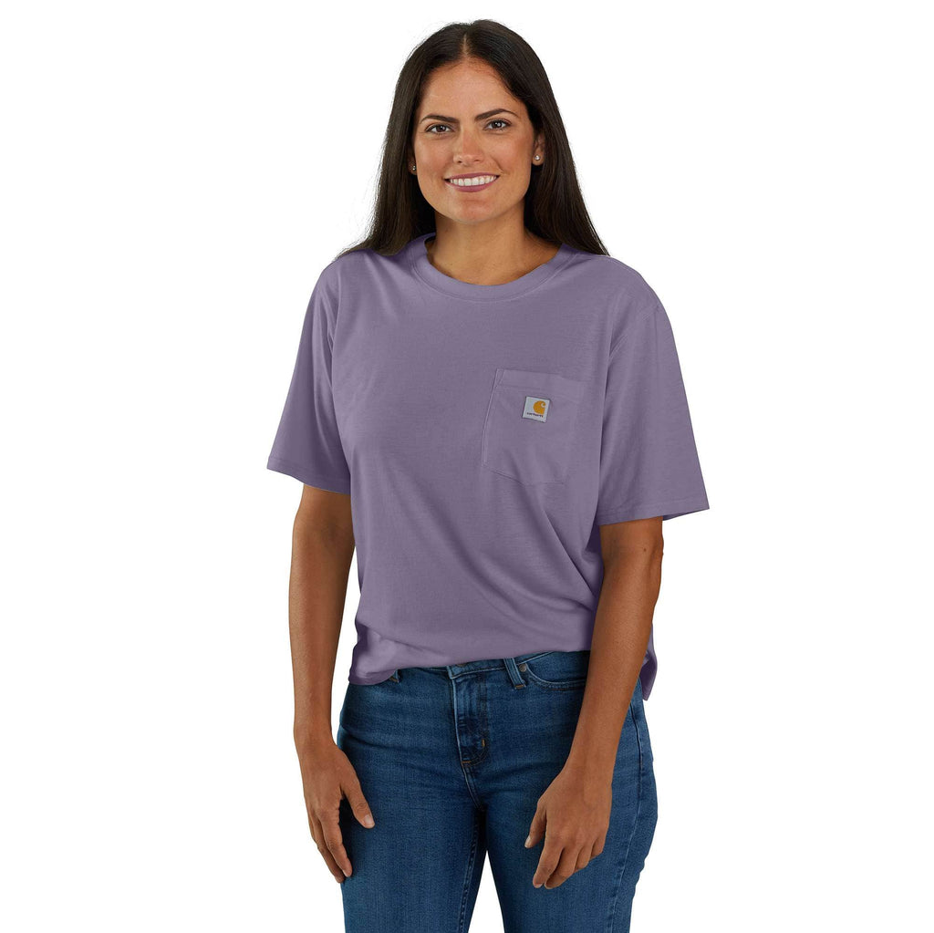 Women's tencel loose fit lightweight crewneck pocket t-shirt