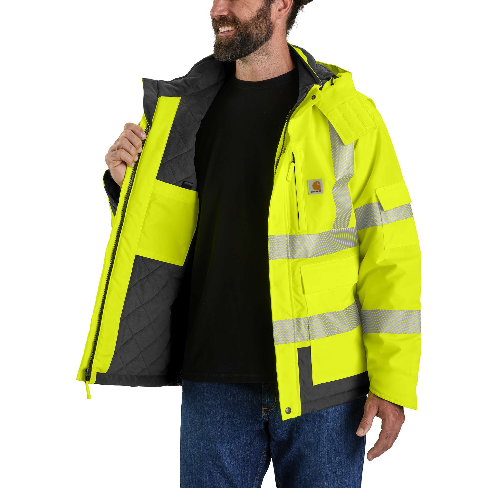 Men's sherwood high visibility class 3 insulated rain jacket: rain defender jacket