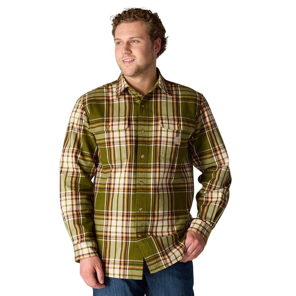Loose fit heavyweight flannel long-sleeve plaid shirt