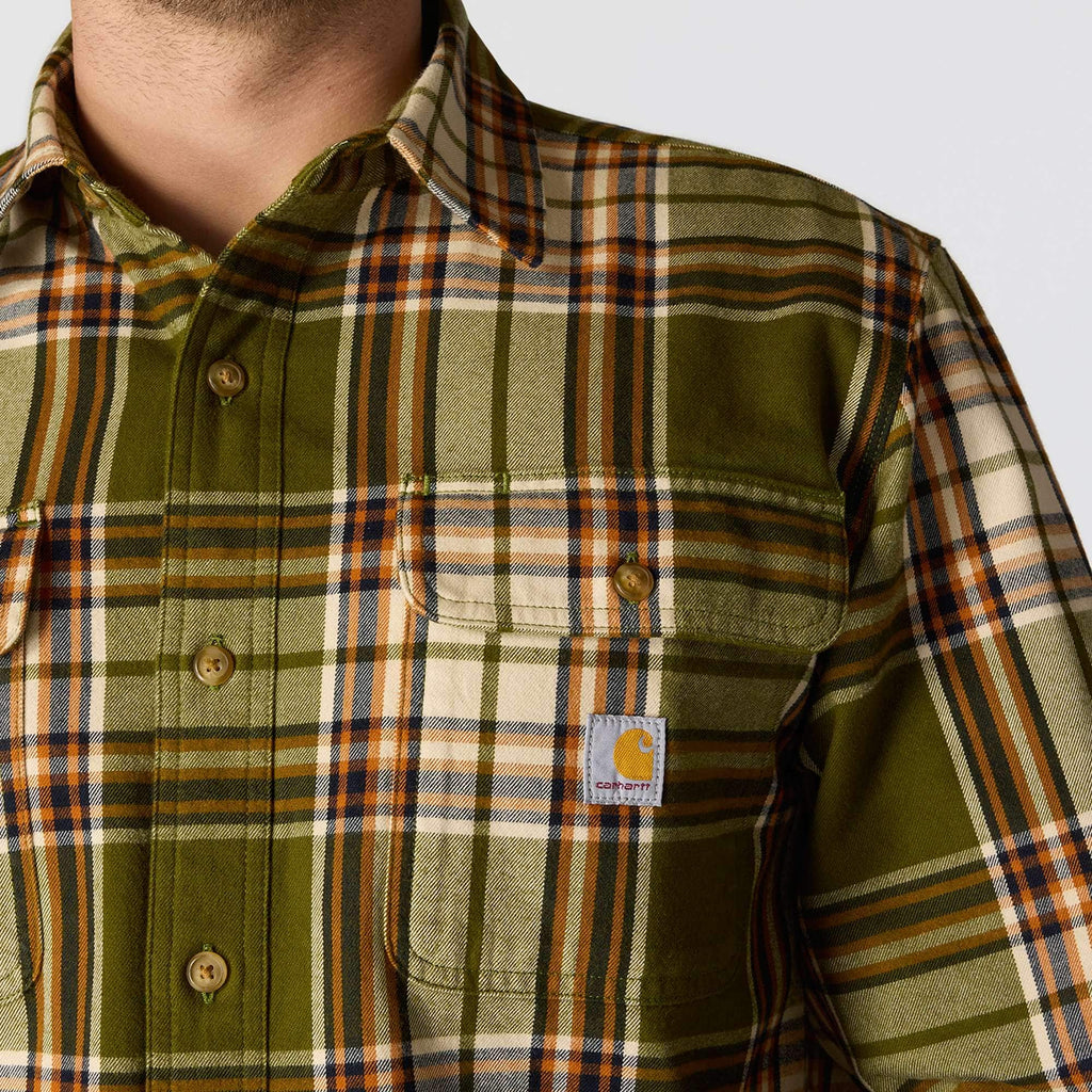 Loose fit heavyweight flannel long-sleeve plaid shirt