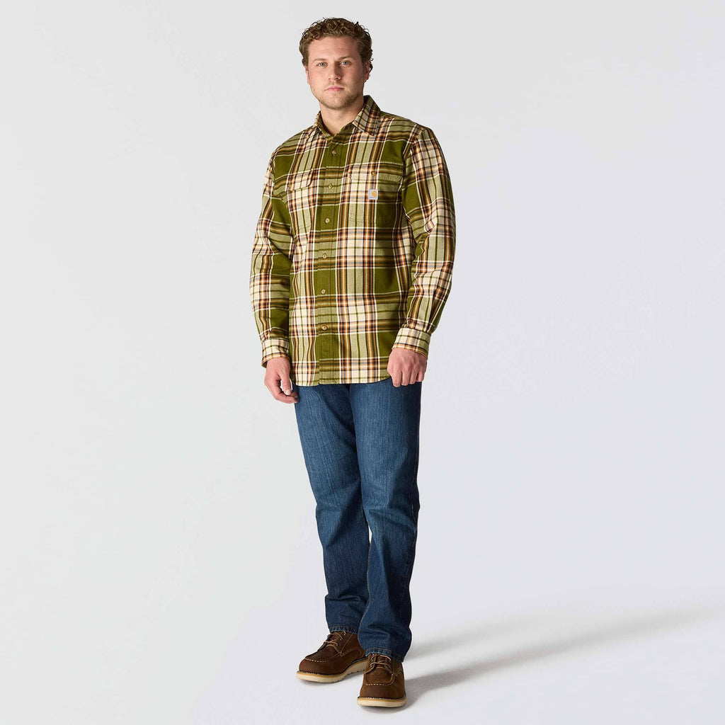 Loose fit heavyweight flannel long-sleeve plaid shirt