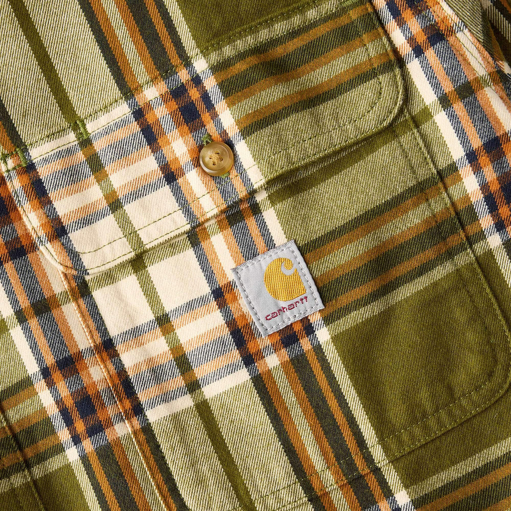Loose fit heavyweight flannel long-sleeve plaid shirt