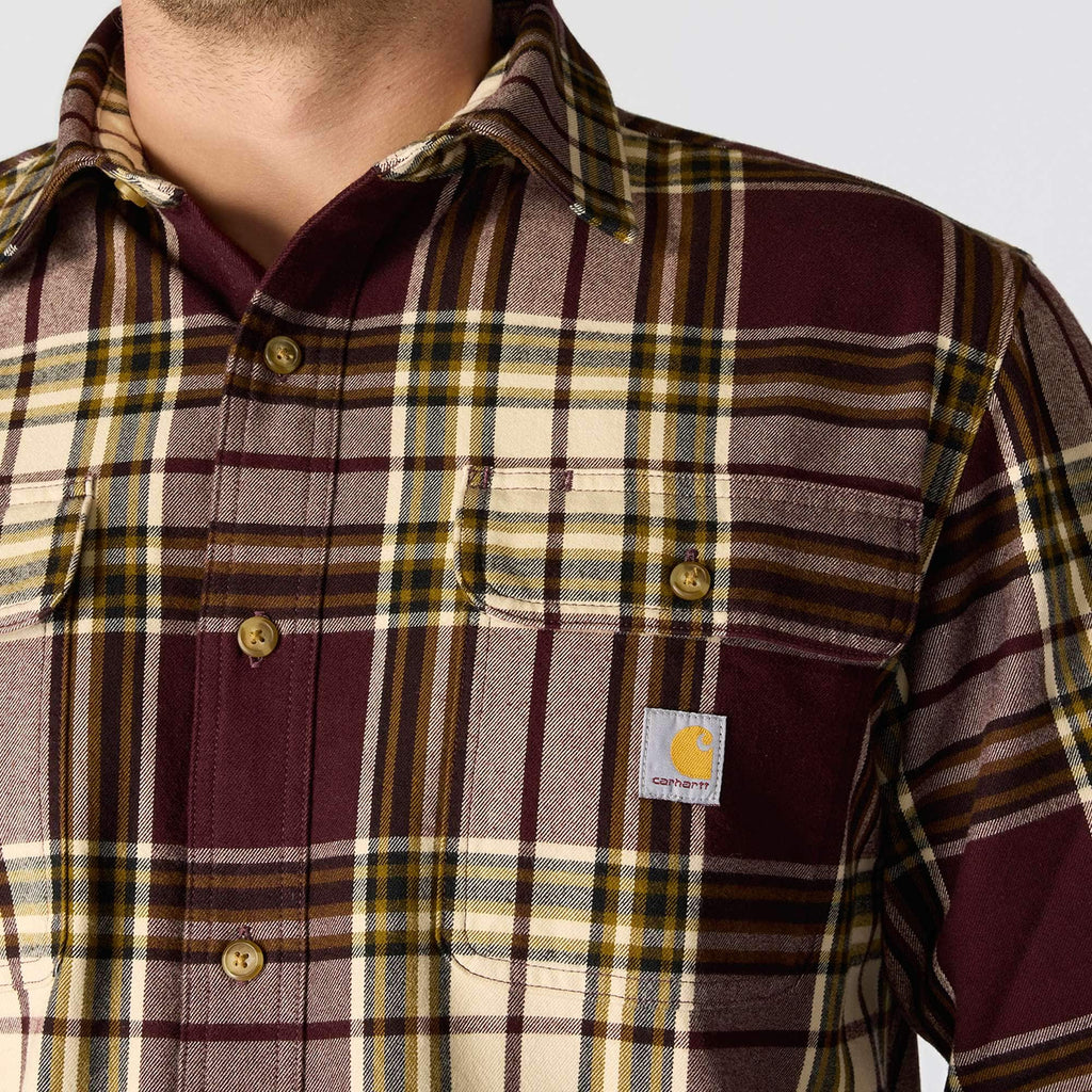 Loose fit heavyweight flannel long-sleeve plaid shirt