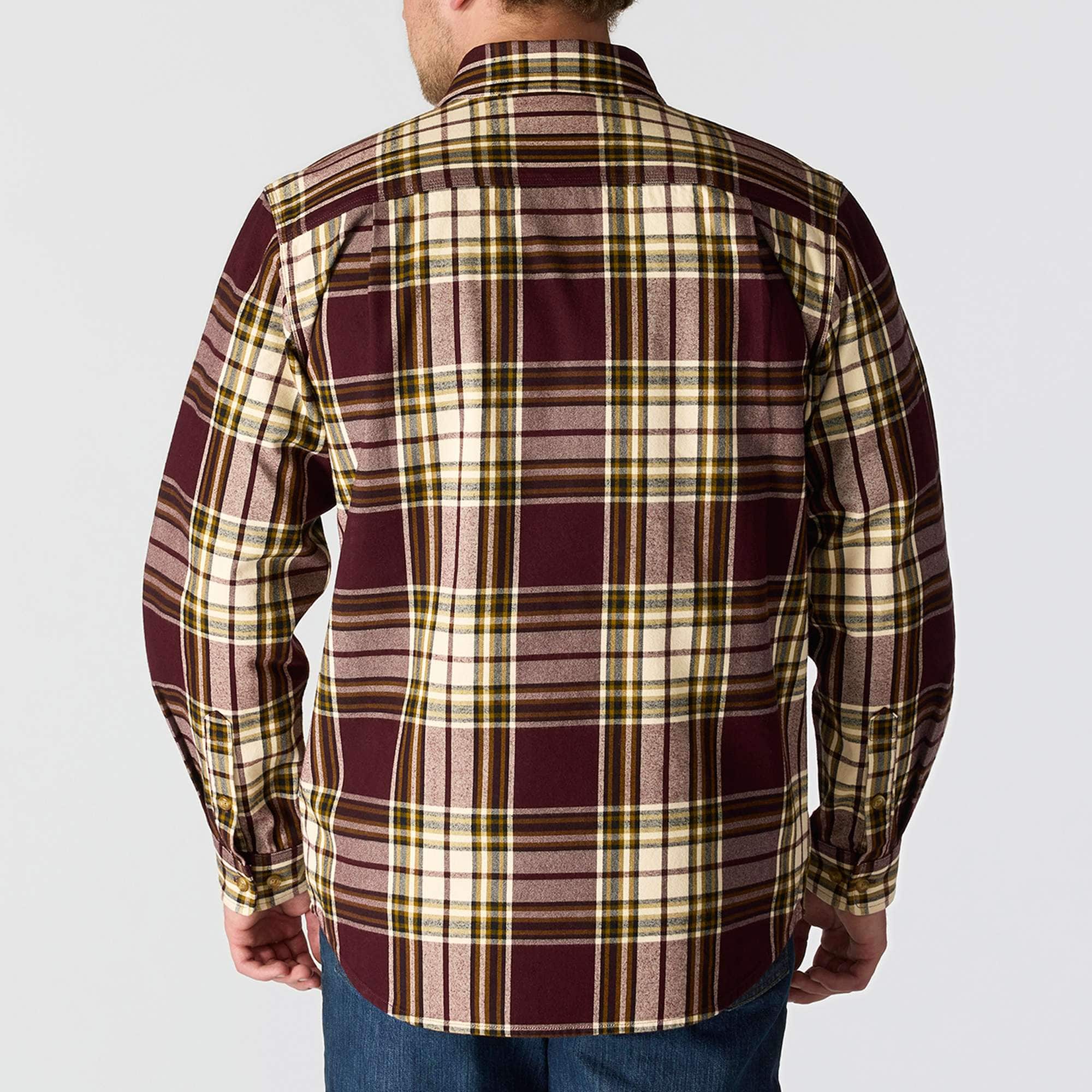 Loose fit heavyweight flannel long-sleeve plaid shirt