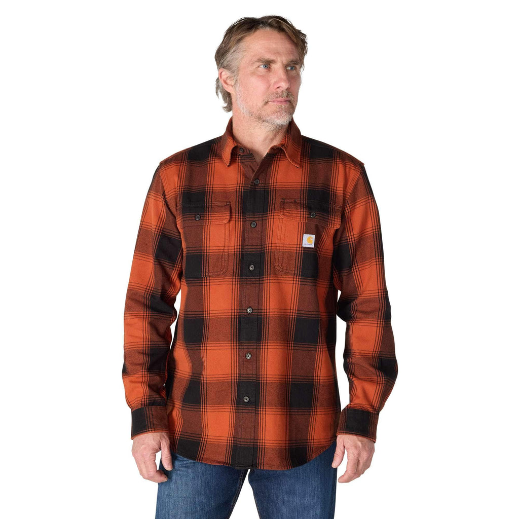 Loose fit heavyweight flannel long-sleeve plaid shirt