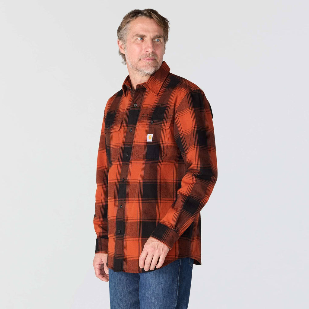 Loose fit heavyweight flannel long-sleeve plaid shirt
