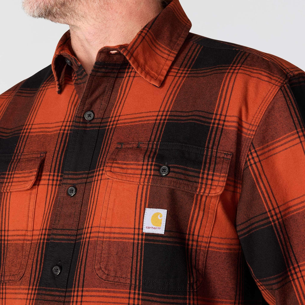 Loose fit heavyweight flannel long-sleeve plaid shirt