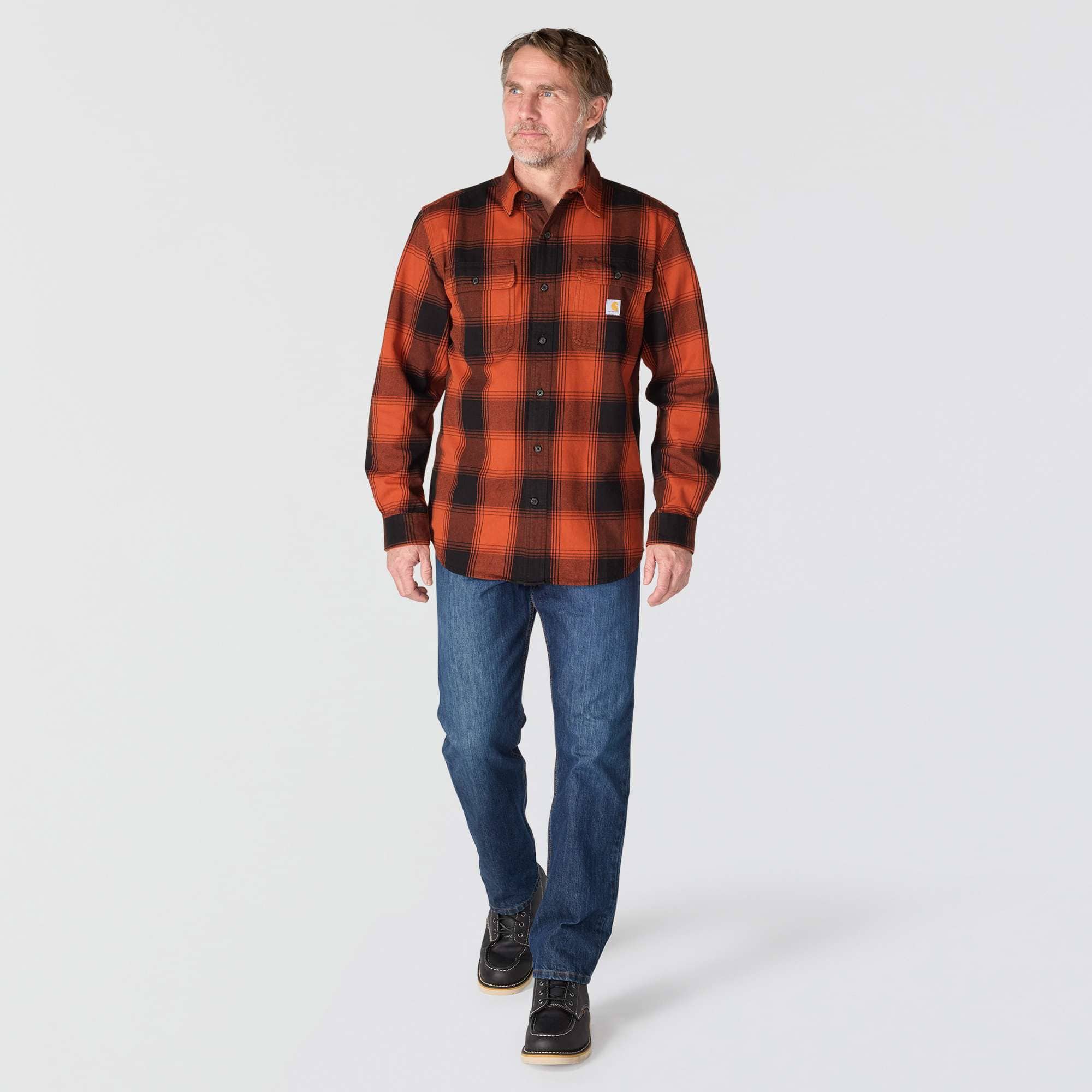 Loose fit heavyweight flannel long-sleeve plaid shirt