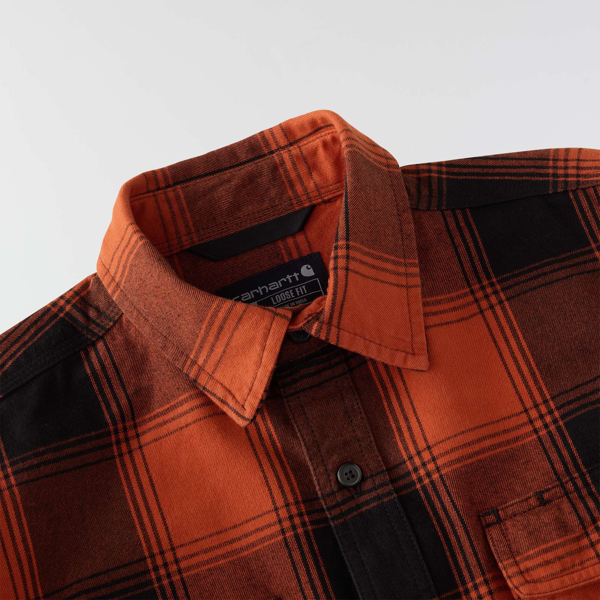 Loose fit heavyweight flannel long-sleeve plaid shirt