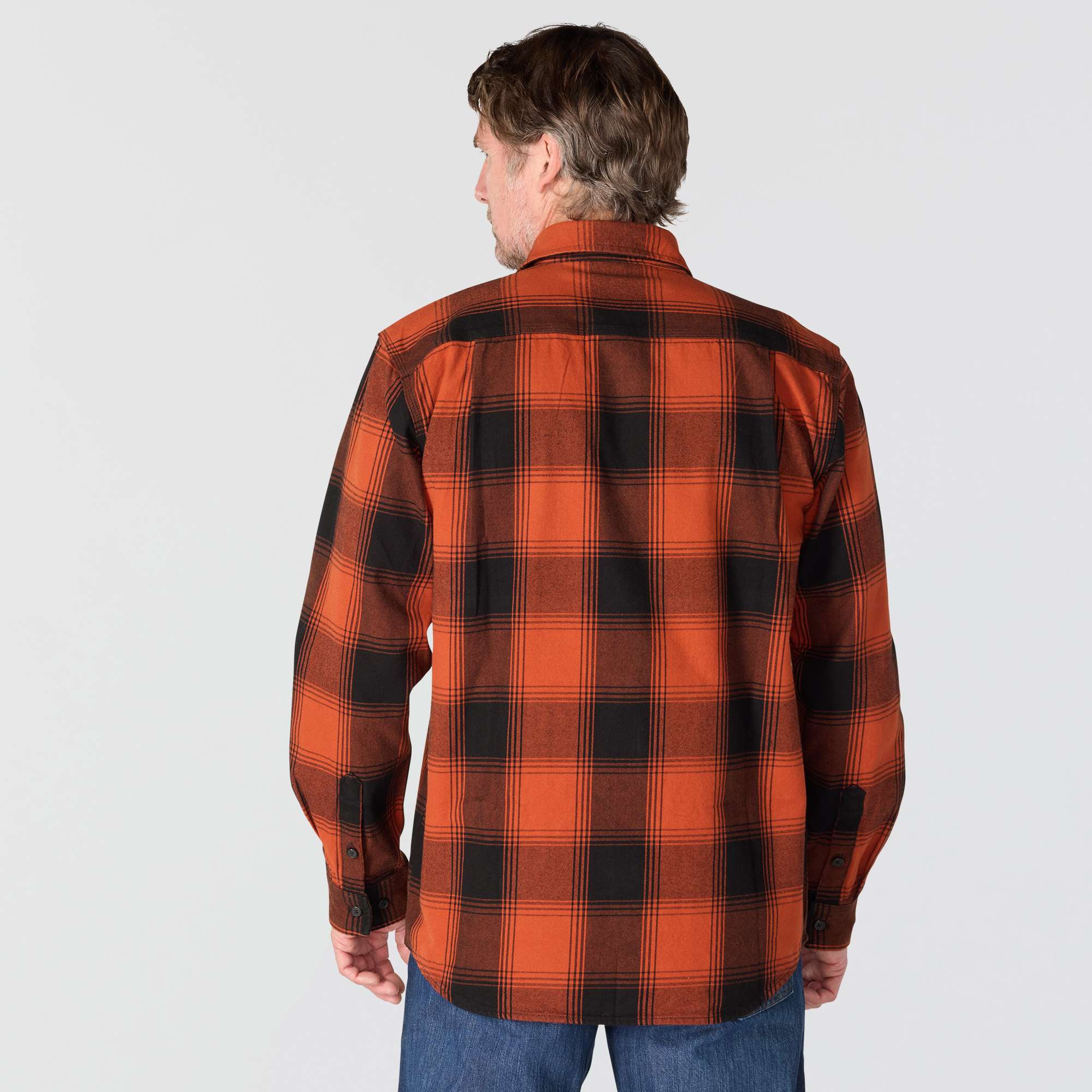 Loose fit heavyweight flannel long-sleeve plaid shirt
