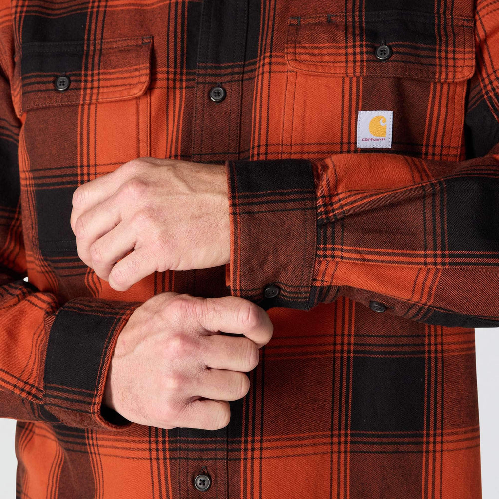 Loose fit heavyweight flannel long-sleeve plaid shirt