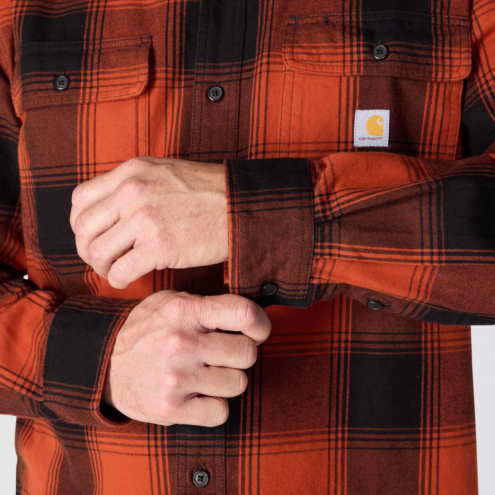 Loose fit heavyweight flannel long-sleeve plaid shirt