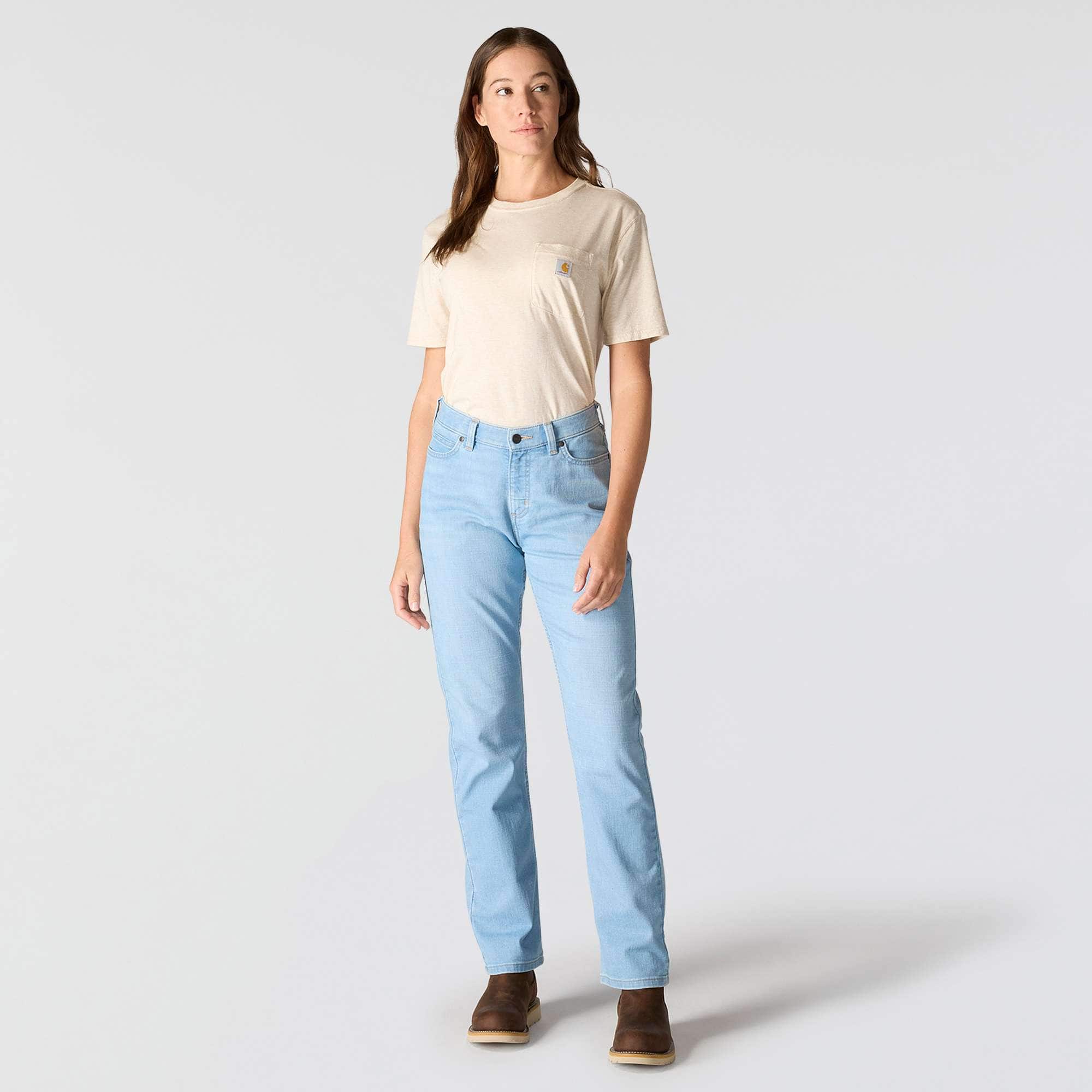 Women's essential mid-rise straight leg stretch jeans
