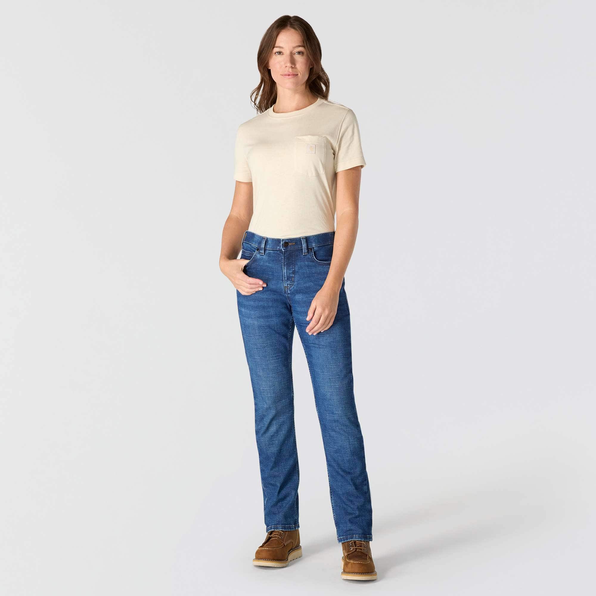 Women's essential mid-rise straight leg stretch jeans