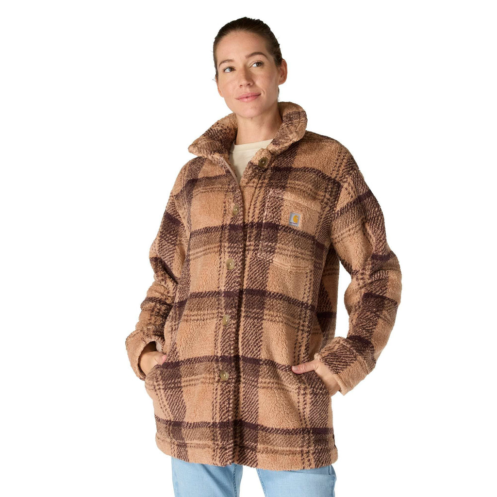 Women's loose fit plaid fleece jacket