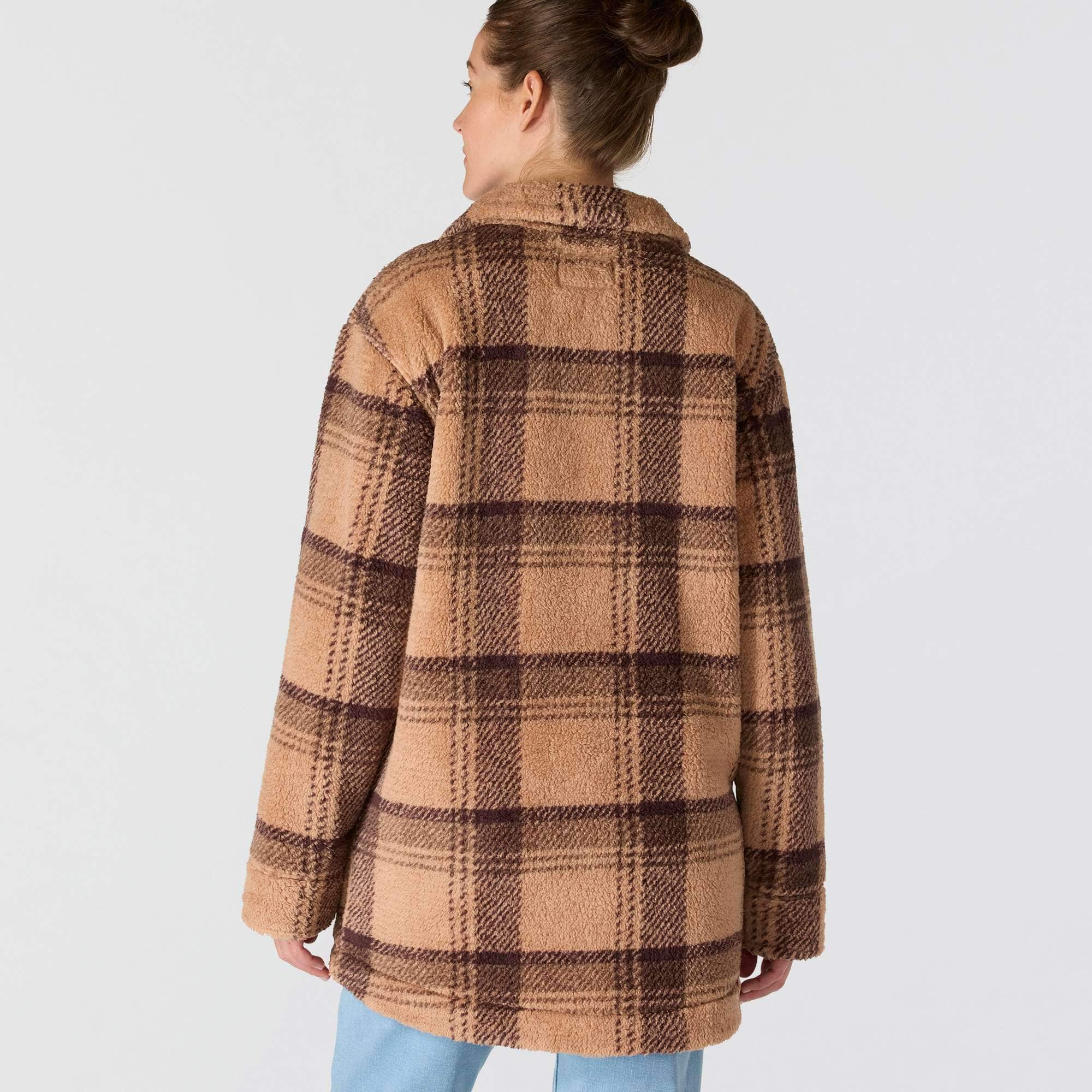 Women's loose fit plaid fleece jacket