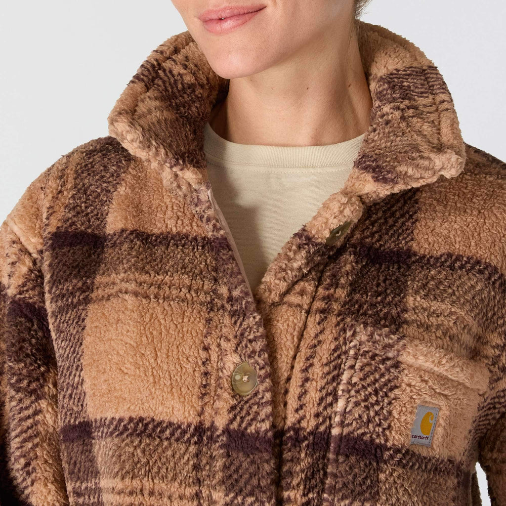 Women's loose fit plaid fleece jacket