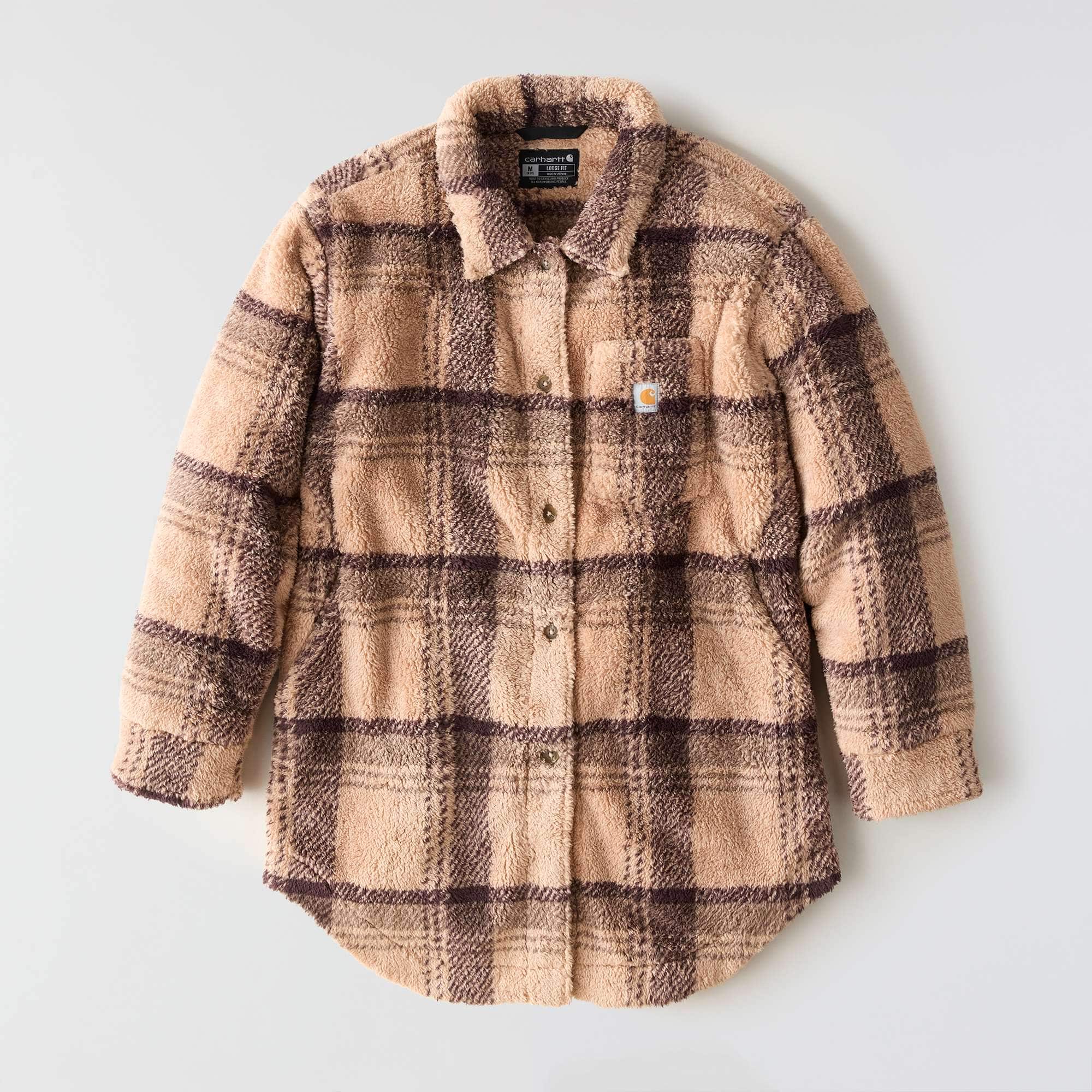 Women's loose fit plaid fleece jacket