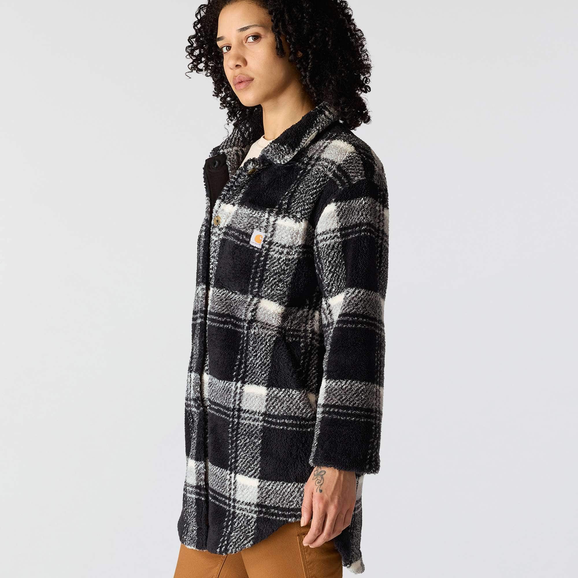 Women's loose fit plaid fleece jacket