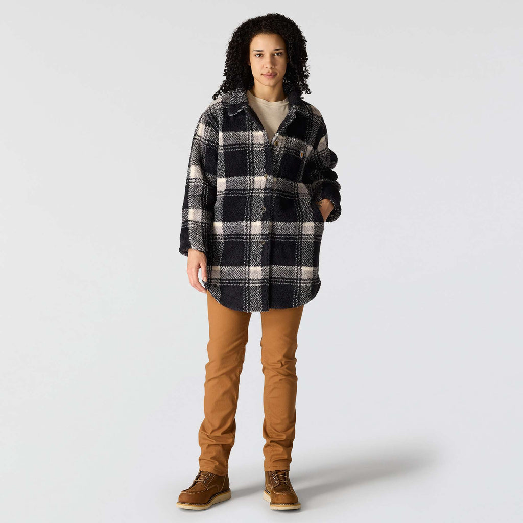 Women's loose fit plaid fleece jacket