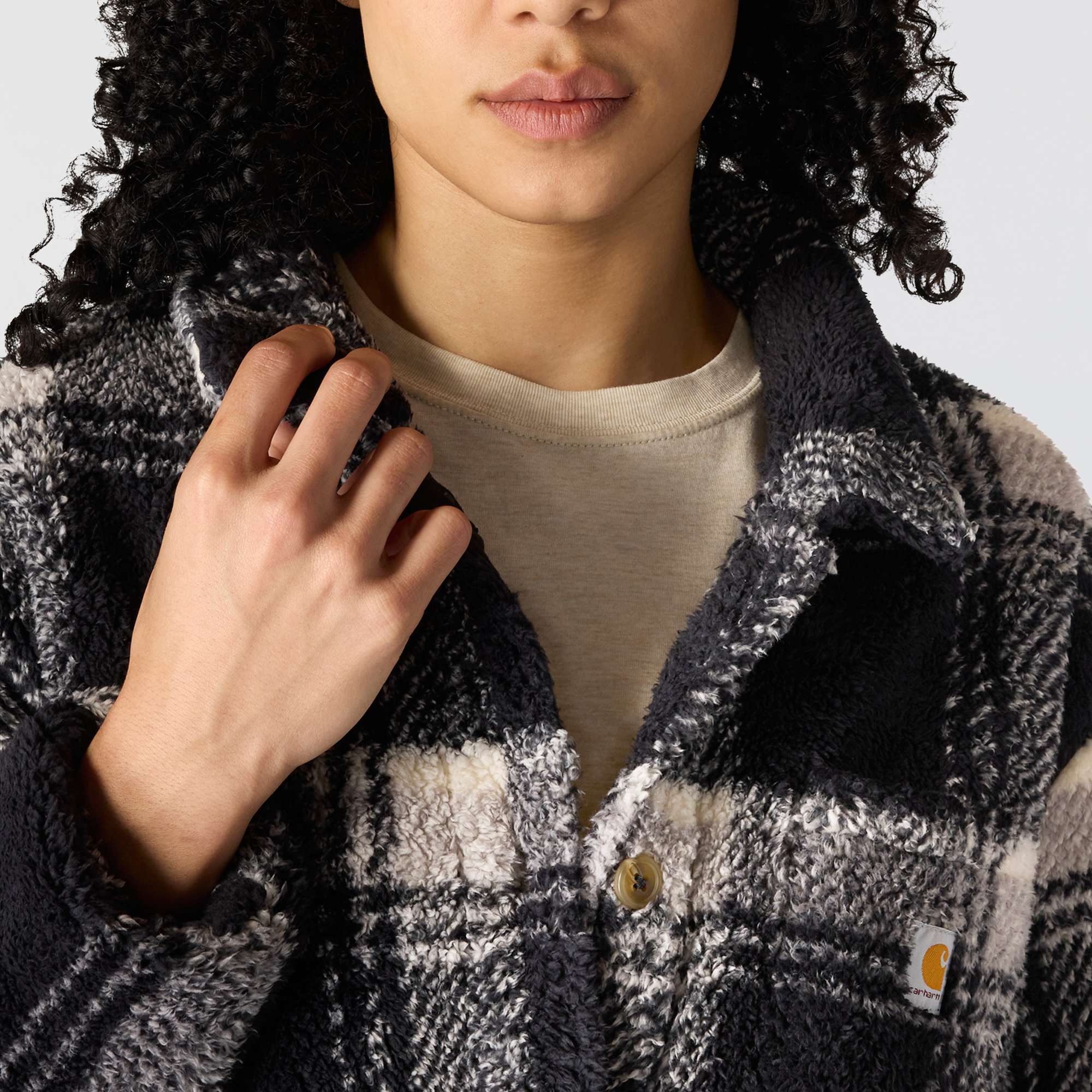 Women's loose fit plaid fleece jacket