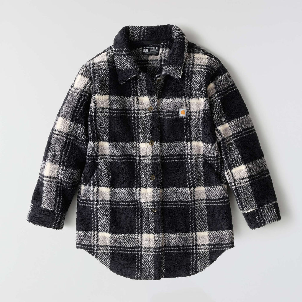 Women's loose fit plaid fleece jacket