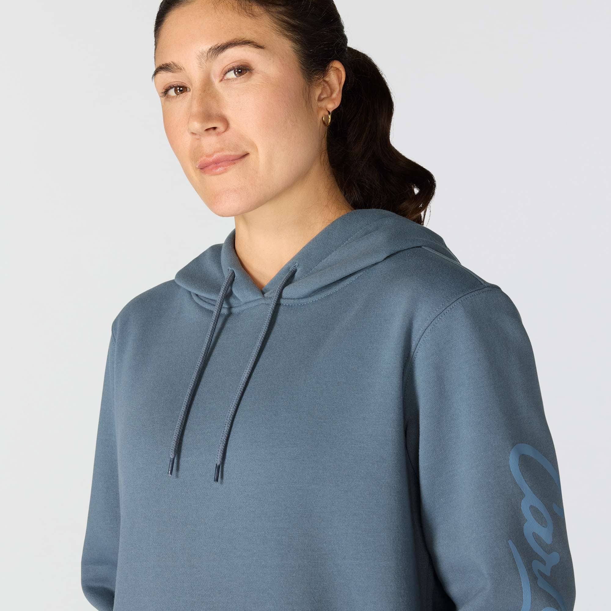 Women's sawyer script logo sleeve hoodie