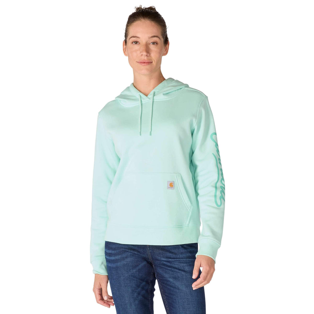 Women's sawyer script logo sleeve hoodie