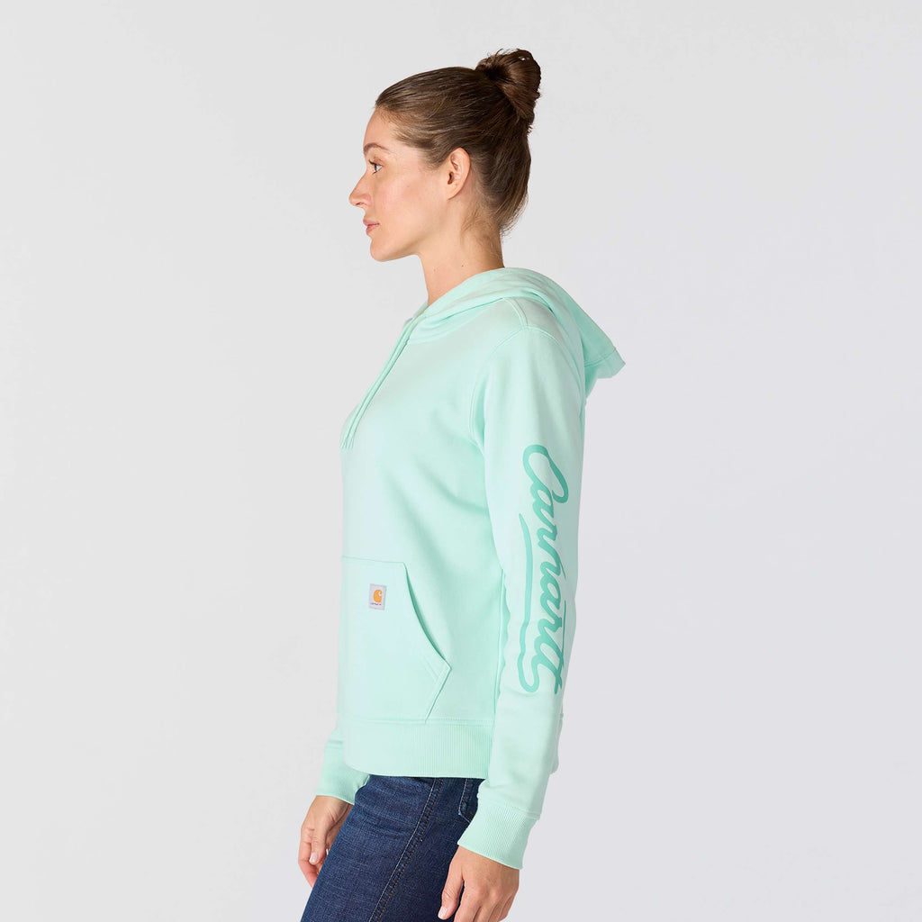 Women's sawyer script logo sleeve hoodie