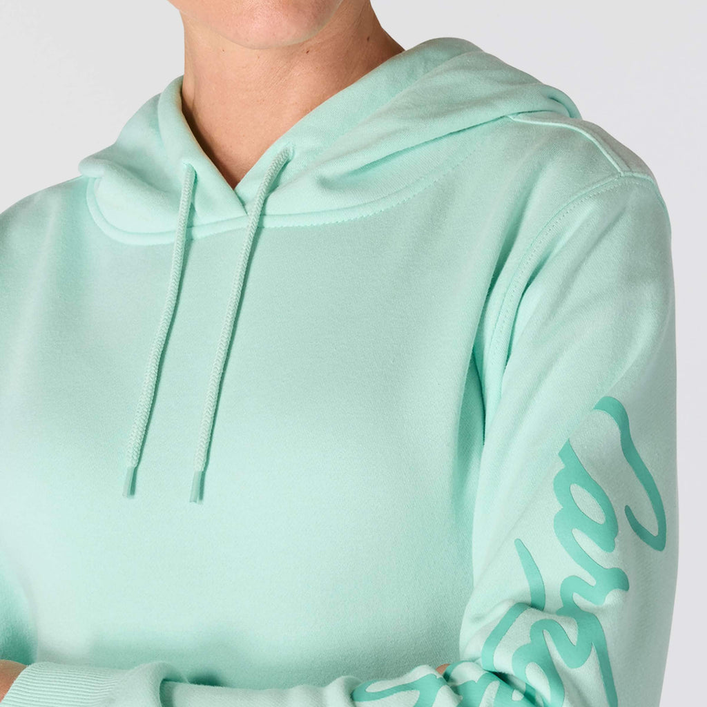 Women's sawyer script logo sleeve hoodie