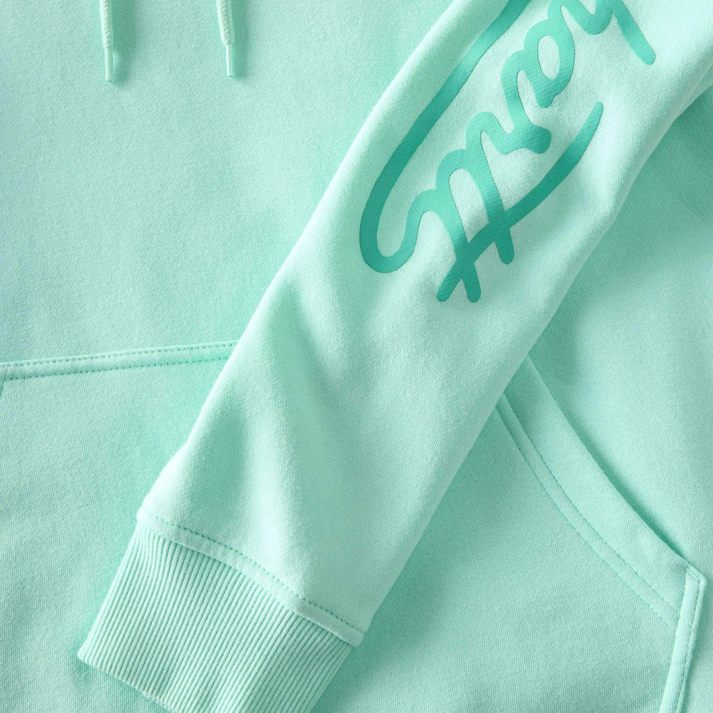 Women's sawyer script logo sleeve hoodie