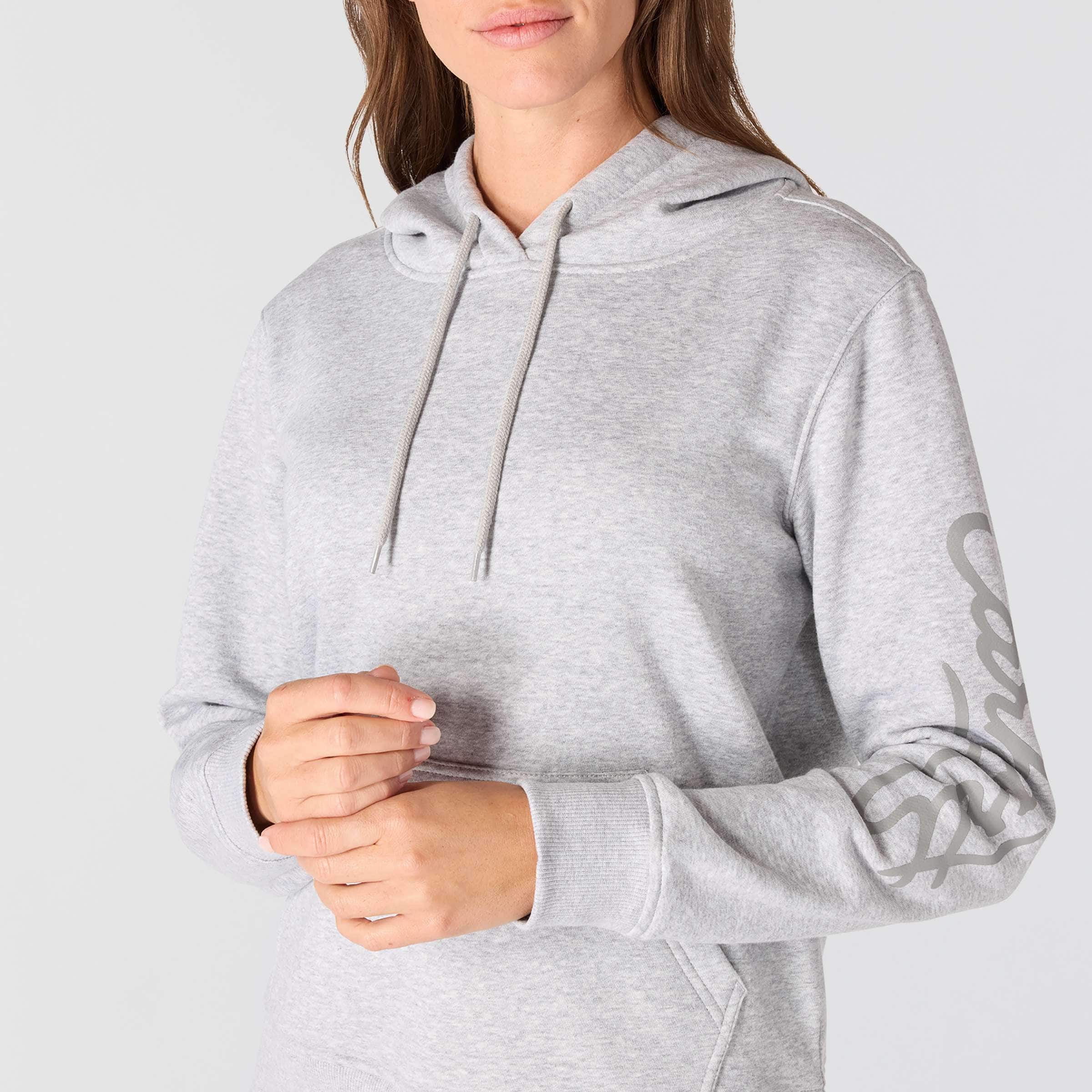 Women's sawyer script logo sleeve hoodie